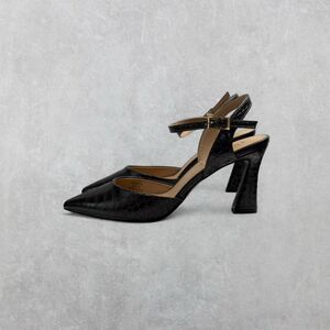 Journee Collection Dark Grey Faux Croc Pointed Toe Heels